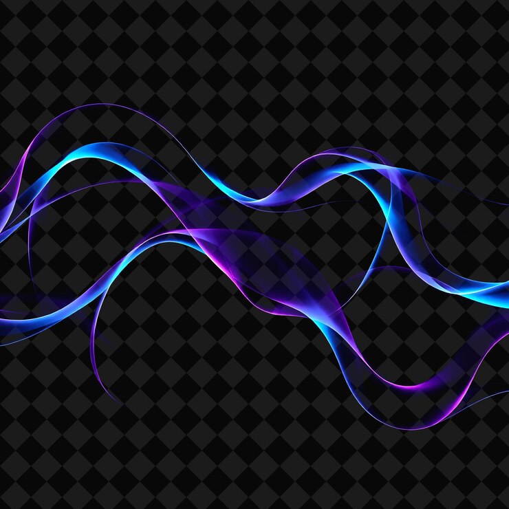 PSD undulating meson waves graceful flowing ribbons of electric bl y2k inspired neon background