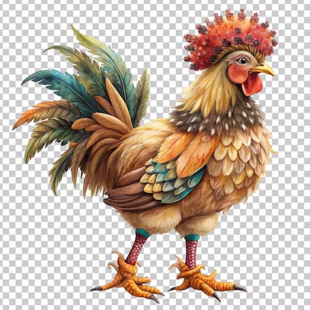 Une poule en costume et avec joli plumage