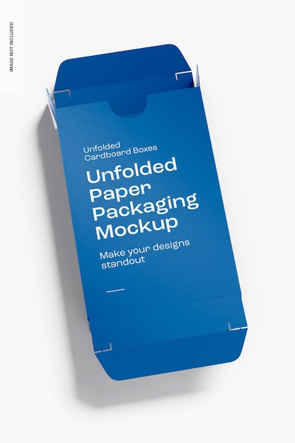 Unfolded paper packaging mockup, top view 02