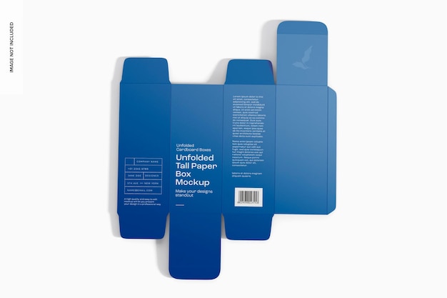 unfolded tall paper box mockup, top view