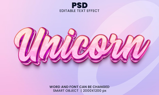 Unicorn 3d editable text effect Premium Psd with background