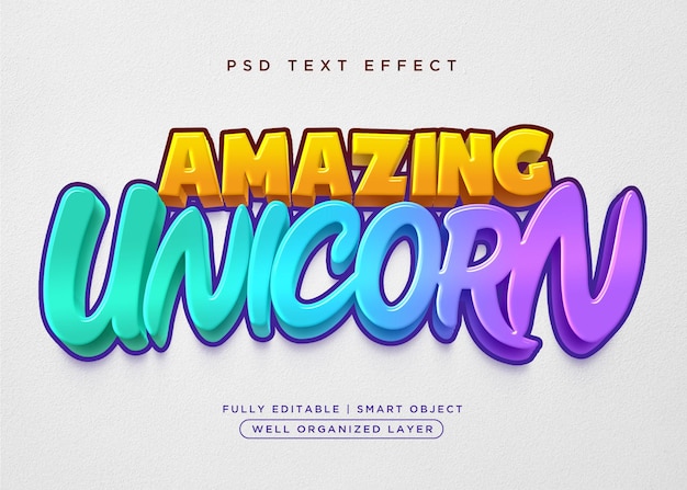 PSD unicorn 3d style text effect