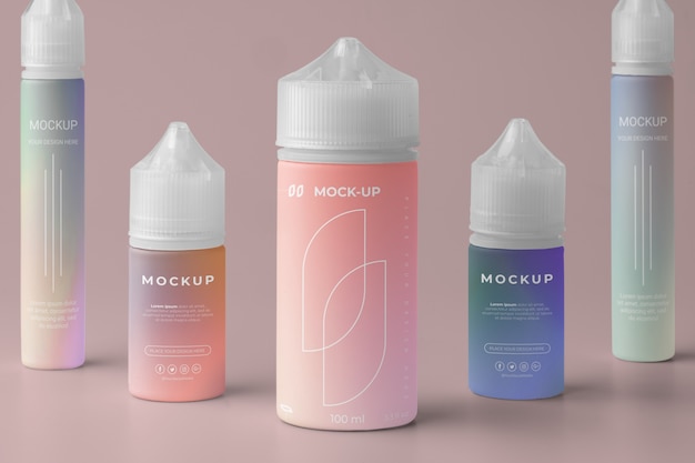 PSD unicorn dropper bottles arrangement mockup