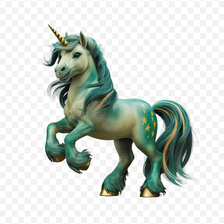 PSD a unicorn with a green mane and tail on its head