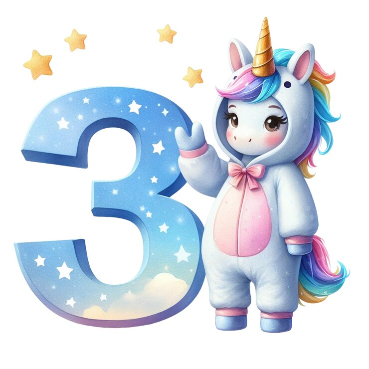 a unicorn with the number 3 on it