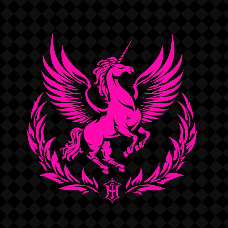 PSD an unicorn with a pink wings on the front of it