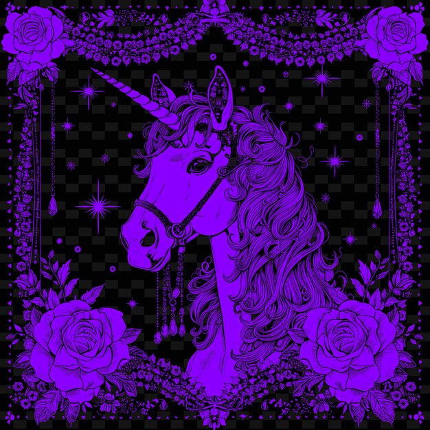 PSD a unicorn with a purple background and flowers on it