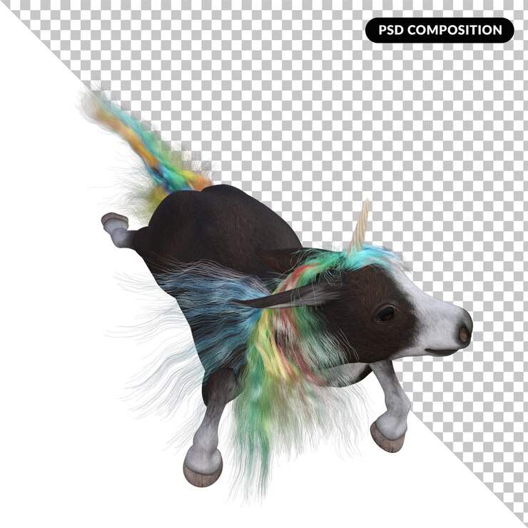 PSD a unicorn with a rainbow mane and the word pj on it
