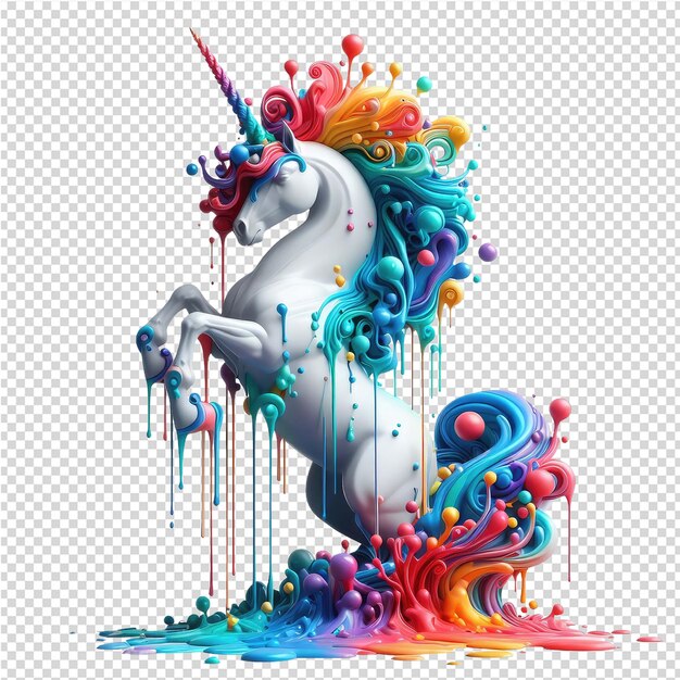 PSD un unicorno con un unicorno sulla schiena è coperto di liquido colorato