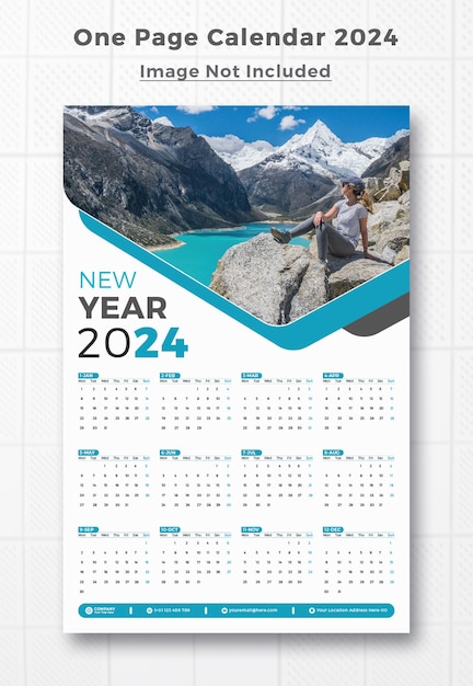 Unieke wandkalender 2024-sjabloon met 12 maanden inclusief nieuw jaar kantoorkalenderontwerp