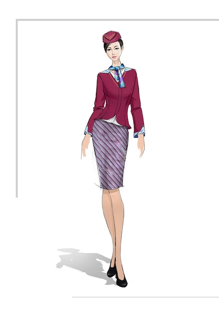 PSD uniforme luchtvaartmaatschappij elegante vlucht stewardess mode-stijl vrouw stewardess karakter