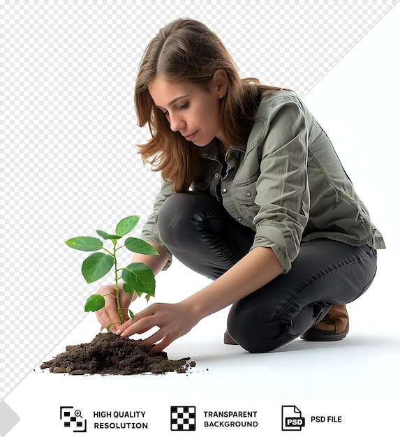 Unikalny ogrodnik z nadzieją, który sadzi małą sadzonkę png psd
