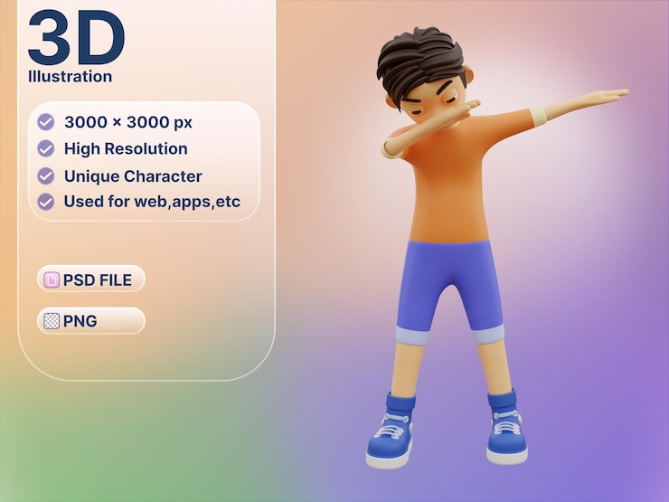 PSD unique 3d characters celebrating