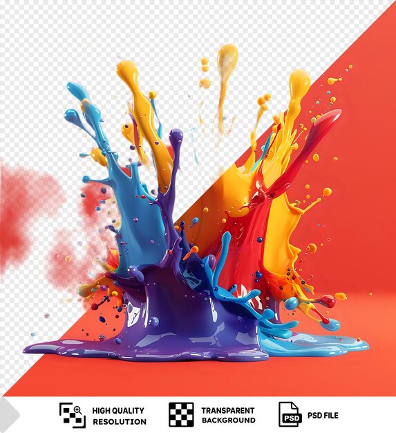 PSD unique colorful liquid paint splash mockup on a red background png