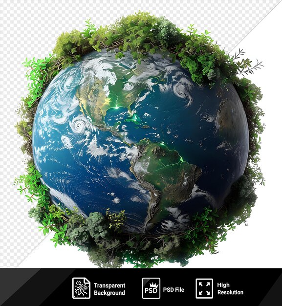 독특한 지구 환경 변화와 투명한 배경에 고립 된 초록색