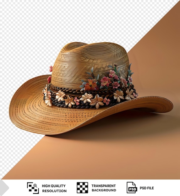 PSD unique flax stetson with floral braid isolated with clipping path