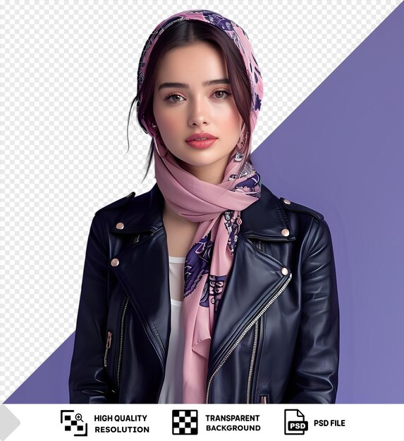 Unique glamorous young beautiful rock style girl in black leather jacket with accessories concept of the beauty of a woman png psd