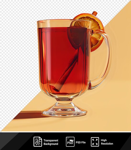 PSD unique hot red mulled wine in a glass mug with a slice of orange