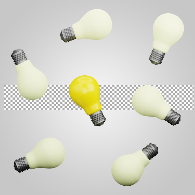 Idea unica con lampada su sfondo trasparente 3d render