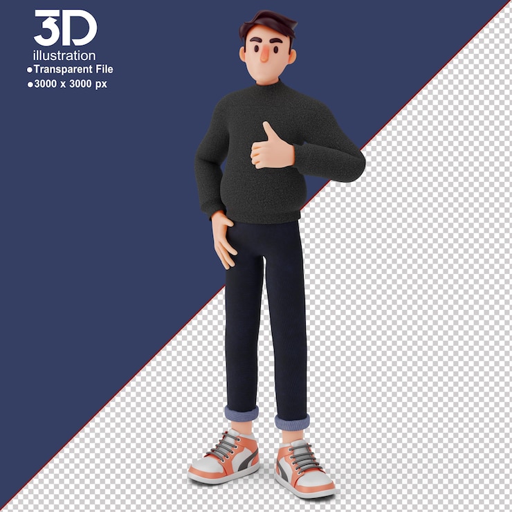 PSD уникальный мужской 3d-персонаж 3d-иллюстрации
