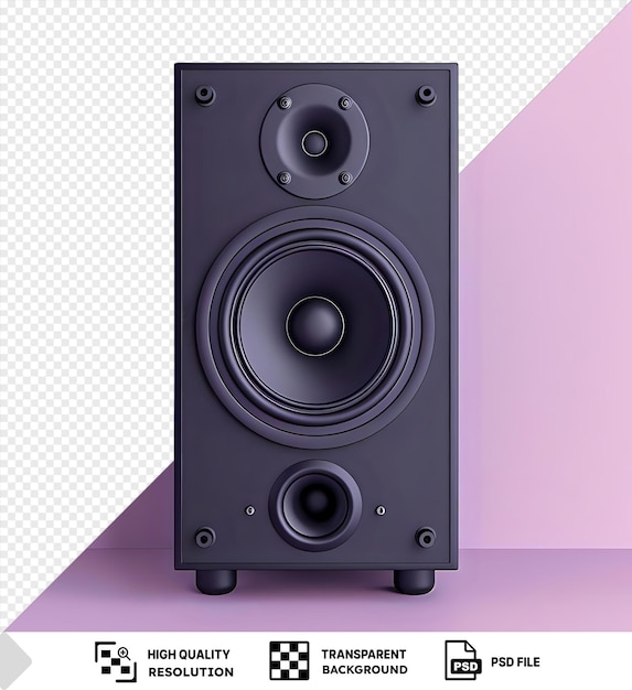 Unique a new black bookshelf speaker clipping path in front of a purple and pink wall with a black wheel visible in the foreground png