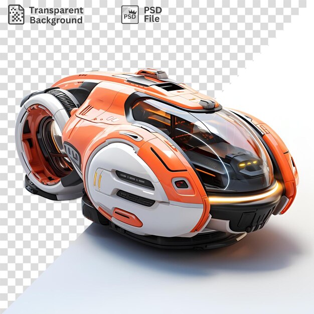 PSD motocicletta unica arancione e bianca con un'ombra nera su uno sfondo bianco