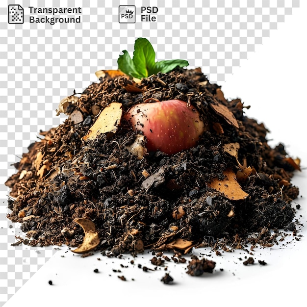 PSD ユニークな植物物質と白い背景の赤いリンゴと緑の葉