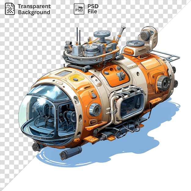 PSD unique realistic photographic oceanographers submersible featuring a small window and a white toy captured in a close up shot