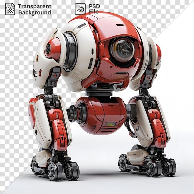 PSD ingegneri di robotica fotografica realistica unica innovazioni robotiche con un giocattolo rosso e una luce gialla visualizzata su uno sfondo isolato