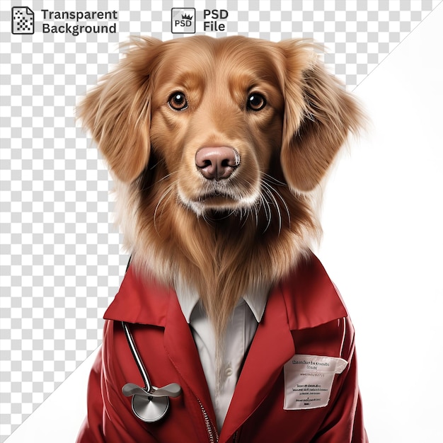 PSD fotografico realistico unico veterinari clinica animale con un cane marrone con orecchie floppy occhi marroni un naso marrone e un baffo bianco