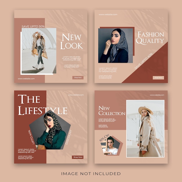 unique set of fashion social media post and banner premium psd