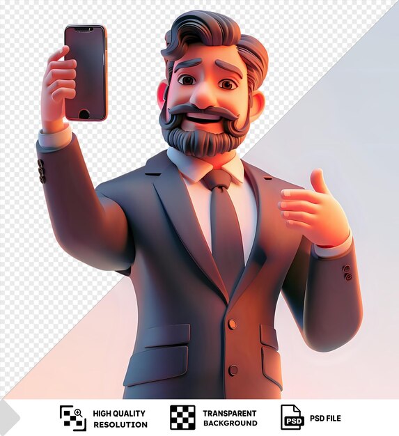 PSD unique successful smiling businessman in formal suit gesturing ok sing while taking selfie on cellphone png