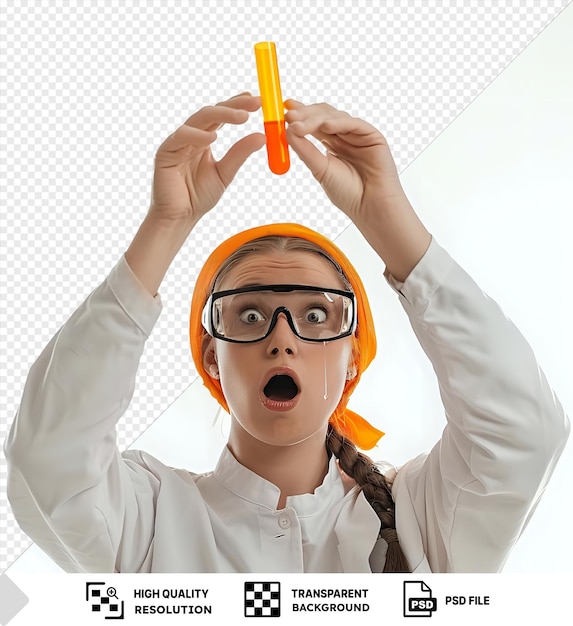 Unique surprised scientist who drops a test tube in awe png psd