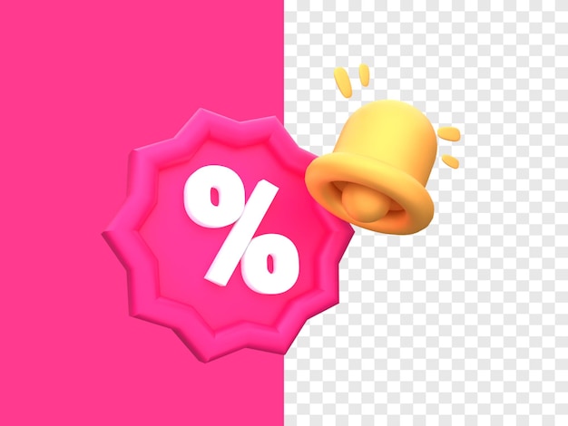 PSD unique tag price bell notification 3d rendering icon illustration simplerealistic vector illustrati