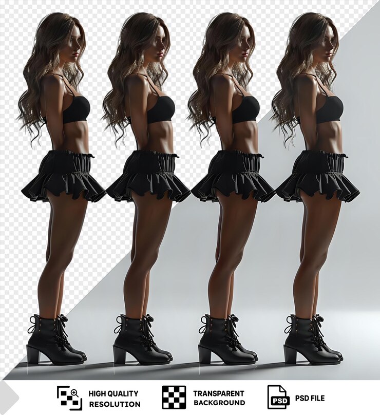 PSD unique transparent monochrome female portraits one with long brown hair and black skirt another with boots