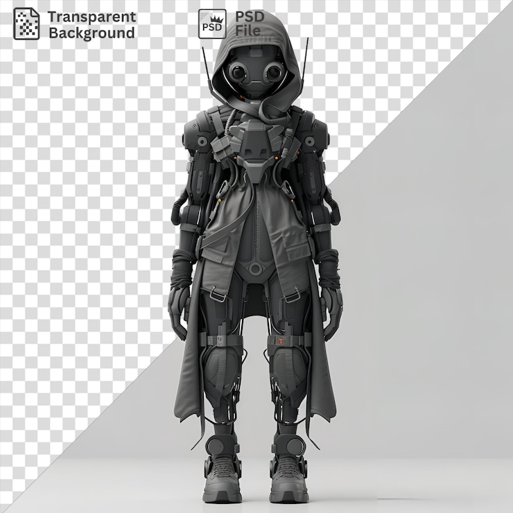 PSD unique urban millitary cybernetic machine robot oni monster girl model half length body machine front shot