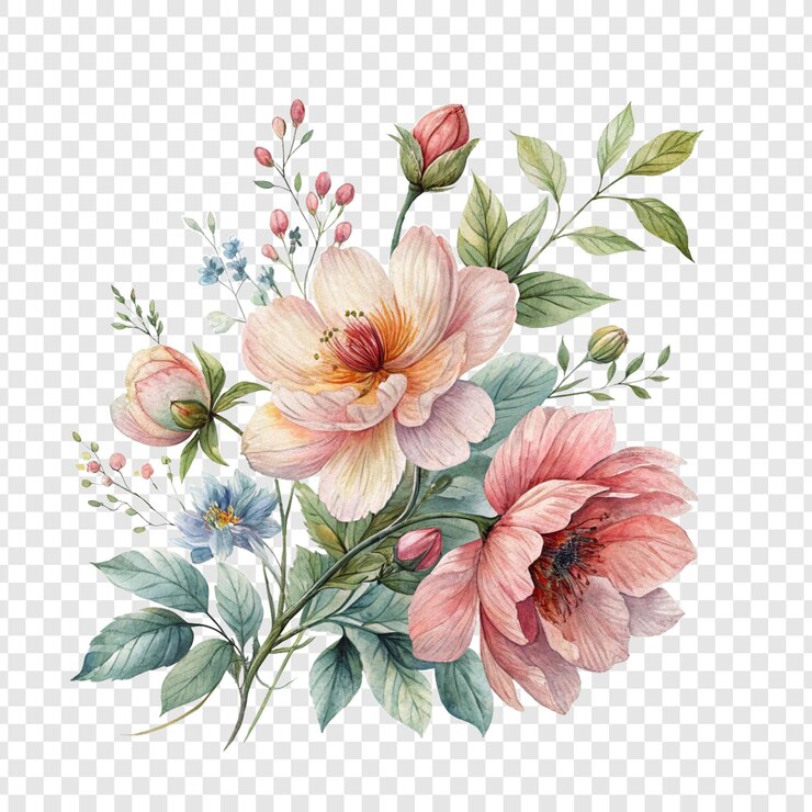 PSD unique watercolor flower designs for invitations and cards
