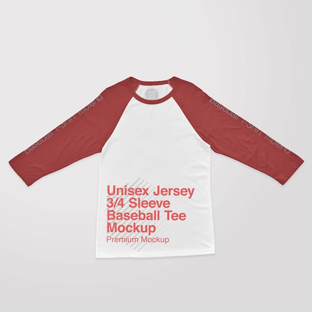 PSD unisex jersey mouw honkbal t-shirt voorkant mockup