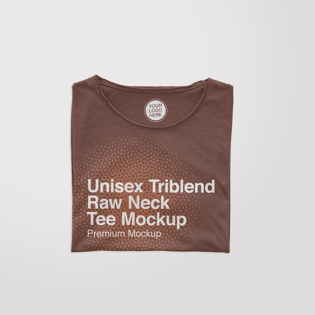 PSD unisex triblend raw neck folded tee mockup