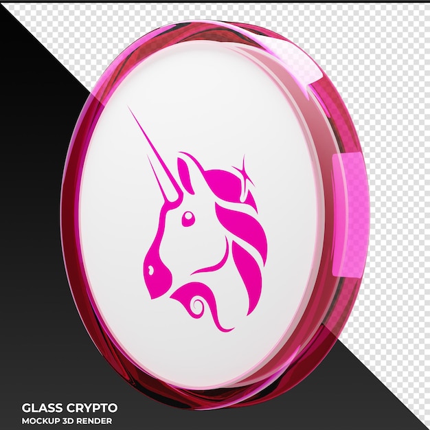 PSD uniswap uni glass crypto coin 3d'illustrazione