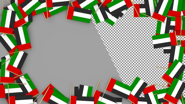 PSD アラブ首長国連邦の紙の旗がフレームに散らばっている 3d レンダリング