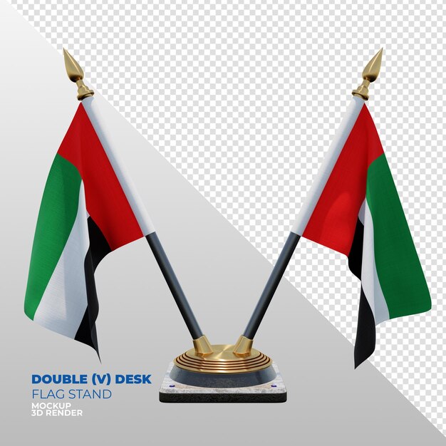 PSD united arab emirates realistic 3d textured double desk flag stand for composition