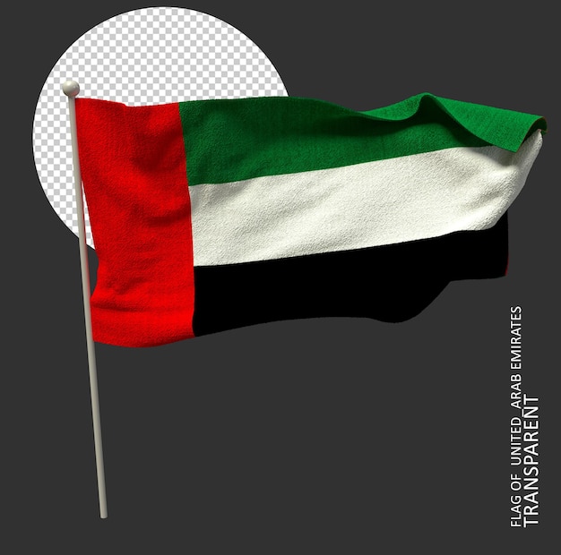 Gli emirati arabi uniti sventolano bandiera su sfondo grigio, rendering 3d, bandiera emirati 3d