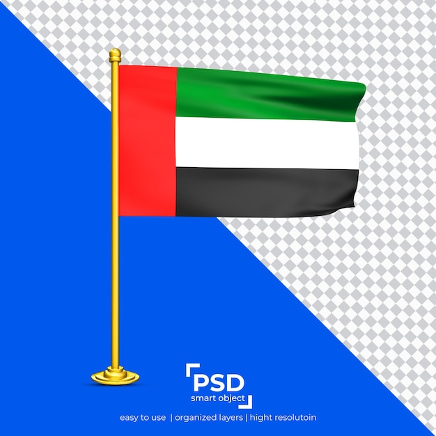 Insieme della bandiera sventolante degli emirati arabi uniti isolato su sfondo trasparente