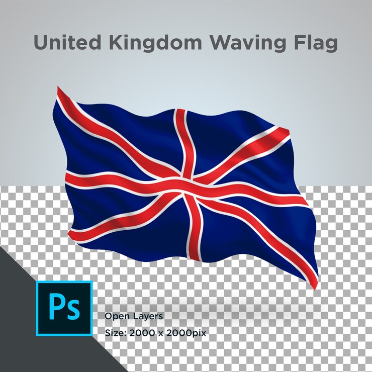 PSD イギリスの旗の波のデザイン透明