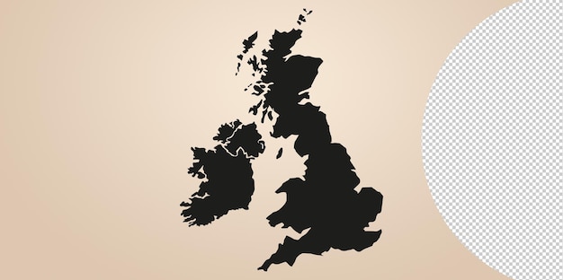 투명 한 배경에 고립 된 영국 지도입니다. 디자인을 위한 블랙 맵