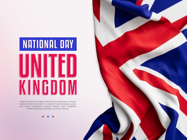 PSD design del poster patriottico della giornata nazionale del regno unito con bandiera