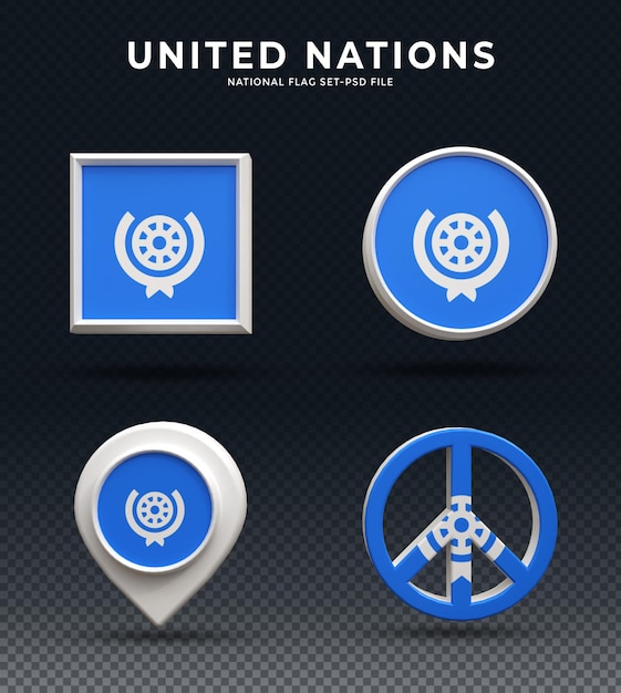 United nations flag 3d rendering dome button and on glossy base