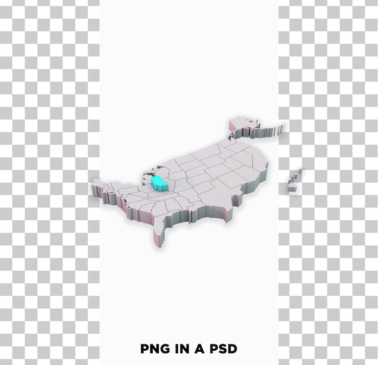 PSD united states of america map isolated 3d render illustration isolated on transparent background