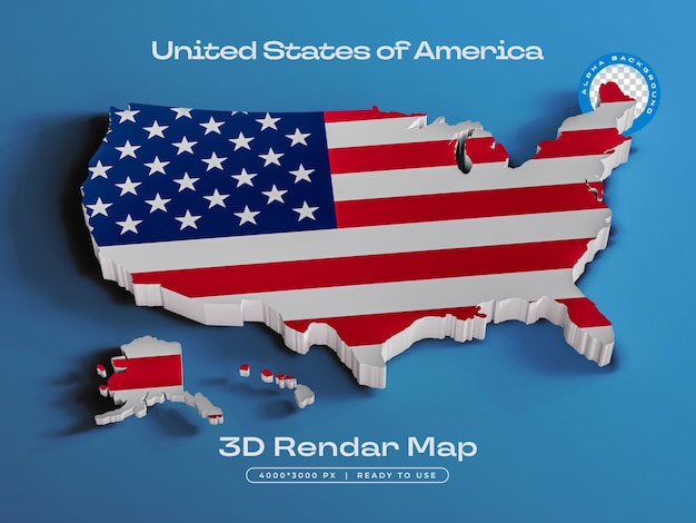 PSD united states of america map isolated 3d render illustration